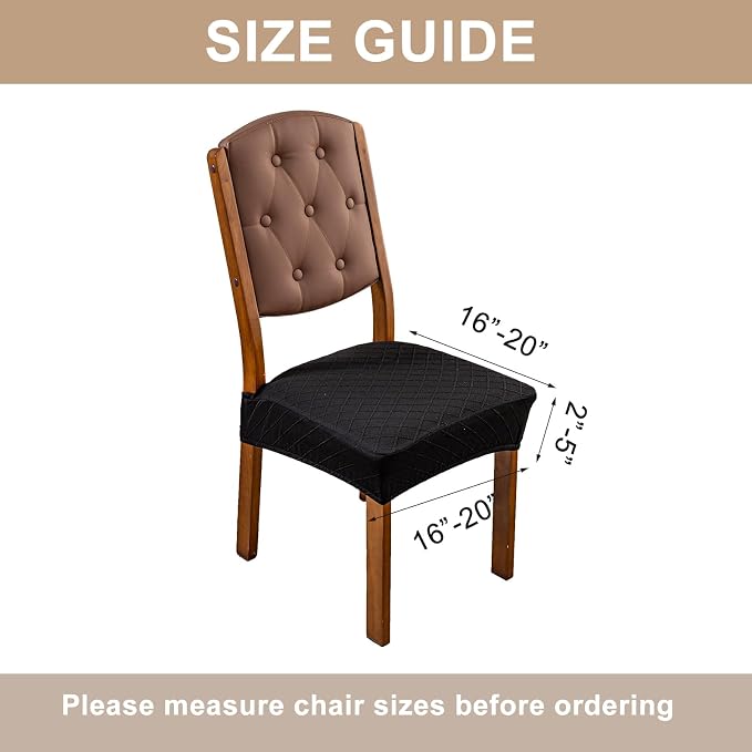 Genina Waterproof Seat Covers for Dining Room Chairs Covers Dining Chair Slipcovers Protector, No Rear Covers (Black, 4 Pcs)