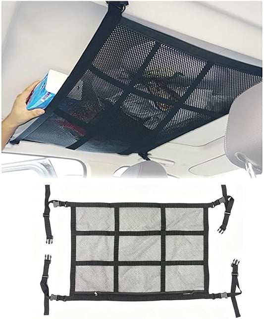 Car Ceiling Cargo Net Pocket for Audi RS Q3 Sportback 8U/F3 2014-2020 2021 2022 2023 2024 2025 2026 Mesh Overhead Storage Organizer Car Roof Storage Bag for Camping Road Trip