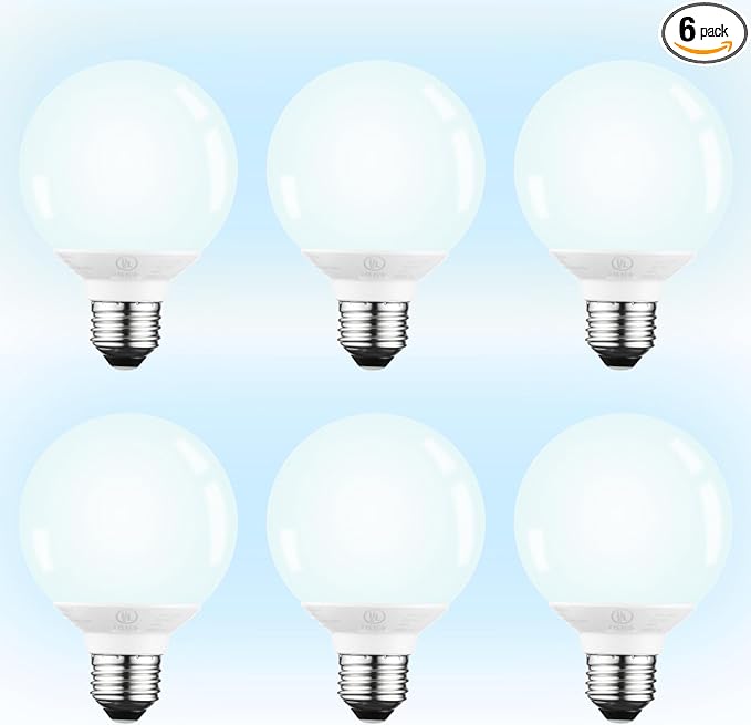 TORCHSTAR 6-Pack G25 LED Light Bulbs, 5W 450LM, Dimmable, 5000K | UL Listed, 40W Equivalent Daylight Vanity Globe Round Bulbs, E26 Base Decorative Bulb, for Bathroom Vanity or Mirror