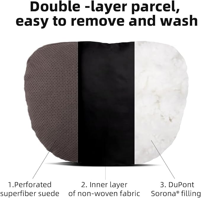 2 Pcs Car Headrest Neck Pillow for Driving,Universal Premium Suede Leather Soft and Comfortable Headrest,Three Gears of Height Adjustment Car Seat Headrest Pillow Car Interior Accessories