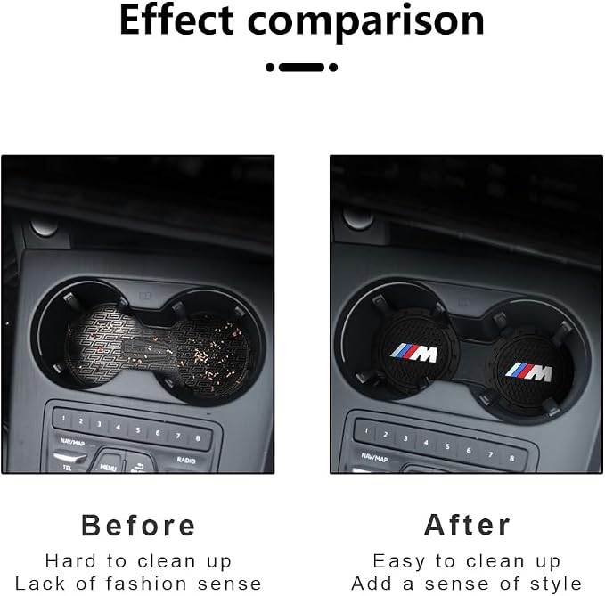 Black Silicone Car Coasters for BMW M Series Non-Slip Car Cup Holder Coasters,Car Interior Accessory for Car Cup Holder 2Pcs 2.75 Inch
