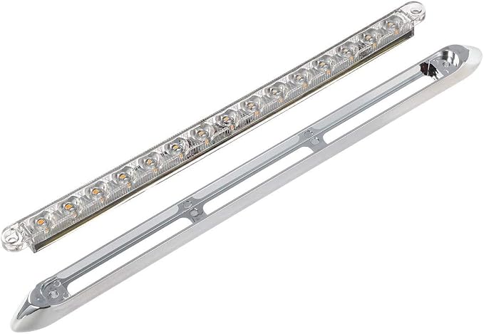 Partsam 2Pcs 12" Amber Led LED Trailer Light Bar 15-2835-SMD Clear Lens with Chrome Bezel Sealed Thin LED Turn Signal Marker Identification Light Bar for Trucks Trailers RV Surface Mount
