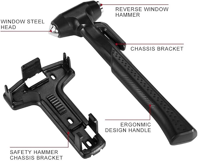MOTORBUDDY 2-Pack Car Safety Hammer, 3-in-1 Auto Emergency Escape Hammer with Window Breaker and Seat Belt Cutter, Striking Black Emergency Escape Tool for Car Accidents