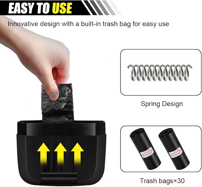 Mini Car Trash Can with Lid, Leakproof & Waterproof Auto Dustbin Garbage Can with 30 Trash Bags, Car Organizer and Storage for Automotive Home Office Kitchen Bedroom (Silver, 1PCS)