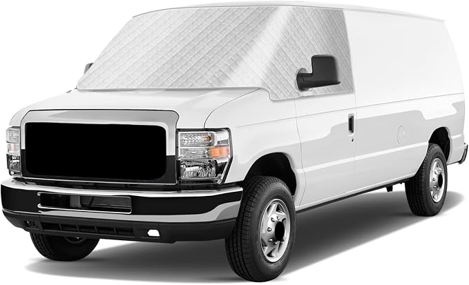 Windshield Sun Shade for 1992-2026 Ford E-Series E-150 E-250 E-350 E-450 Van Motorhome, External 5-Layer Reflective Sunshade for 2019-2026 Ford Econoline E-Series Van & Motorhome