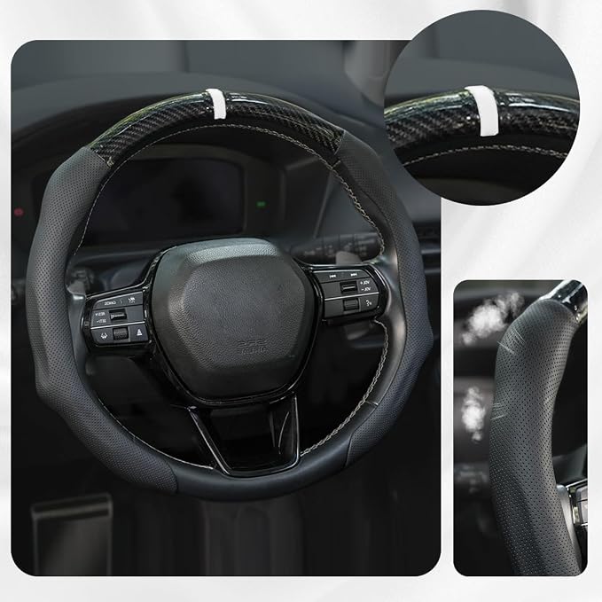Car Steering Wheel Cover Napa Leather Non Slip Vehicle Steering Wheel Cover Protector, Quick Install Comfy Automotive Interior Decor, Universal fit 14½ to 15 inches Car Pickup SUV