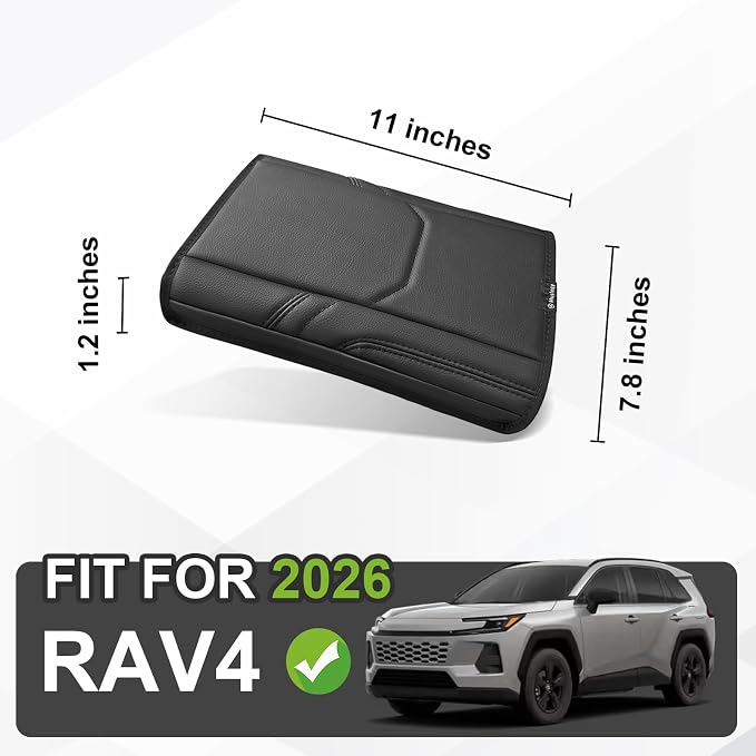Muslogy Center Console Armrest Cover Compatible with 2026 Toyota RAV4 Accessories Comfort Armrest Pad Cushion Box Lid Cover Vegan Leather Protector Regular Thick(OEM Style)