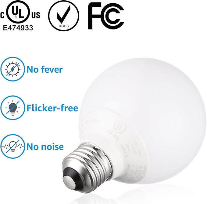 TORCHSTAR 12-Pack G25 LED Light Bulbs, 5W 450LM, Dimmable, 2700K | UL Listed, 40W Equivalent Soft White Vanity Globe Round Bulbs, E26 Base Decorative Bulb, for Bathroom Vanity or Mirror