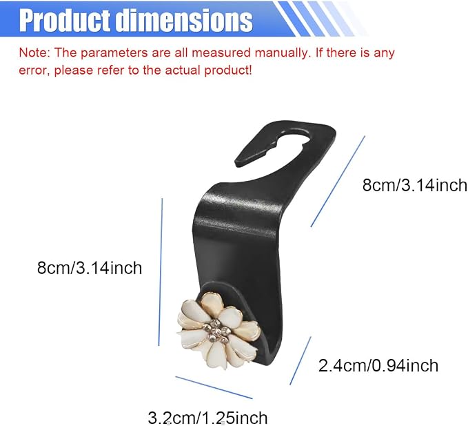 Craedli 2PCS Bling Car Seat Headrest Hook, Cute Rhinestone Flower Seat Back Storage Organizer Hanger Car Purse and Bag Hooks Holder, Universal Interior Accessories for Handbag Grocery Bag Coat (White)