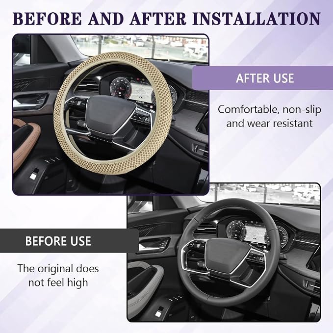 Elastic Stretch Steering Wheel Cover, Steering Wheel Cover, 15" Breathable Auto Steering Wheel Protector, Universal Car Accessories Comfortable Non-Slip Vehicle Steering Wheel Covers for Women Men