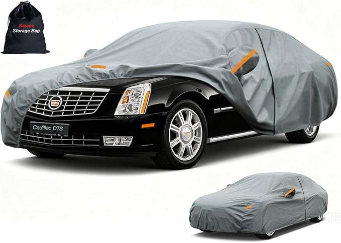 Kayme Heavy Duty Car Cover Custom Fit Cadillac DTS(2006-2012), Waterproof All Weather for Automobiles, Full Exterior Covers Sun Rain UV Protection.