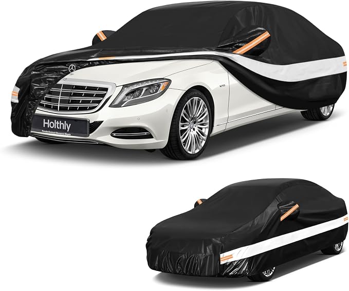 10 Layers Sedan Car Cover Custom Fit for Mercedes-Benz S-Class S250 S300 S350 S400 S450, Waterproof All Weather for Automobiles, Outdoor Full Cover Sun Dust Rain Protection with Cotton. Black