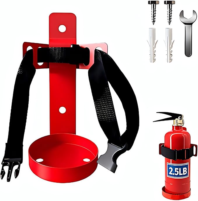 2.5LB Small Fire Extinguisher Mount with Quick Release Strap | Heavy-Duty Metal Mounting Bracket,Adjustable Straps,Rust-Proof Design,Quick Installation,for Garage,Workshop,Utility Room