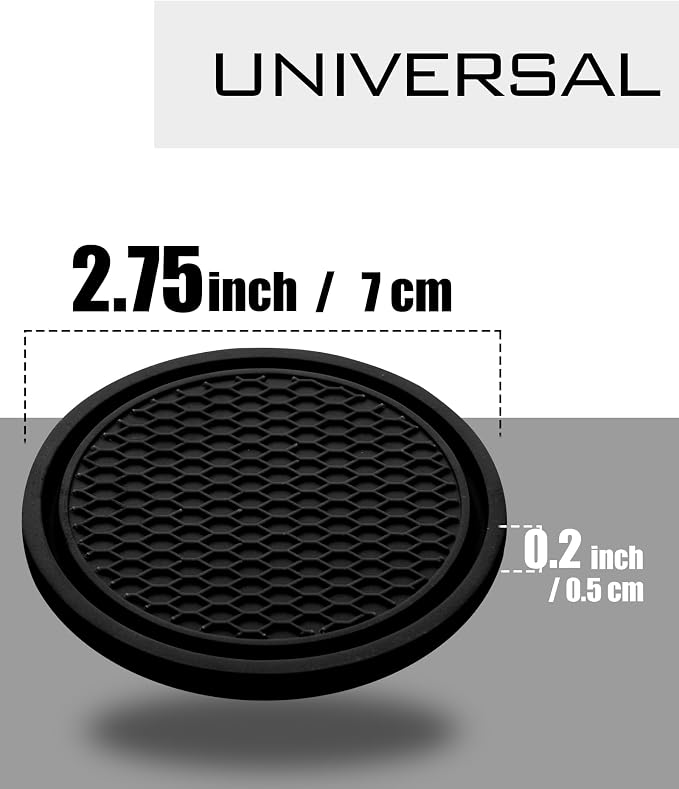 Coaster for Car Cup Holder - 4 Pack Silicone Auto Car Drink Coasters Mat Universal Non-Slip Inserts Car Interior Accessories, Black
