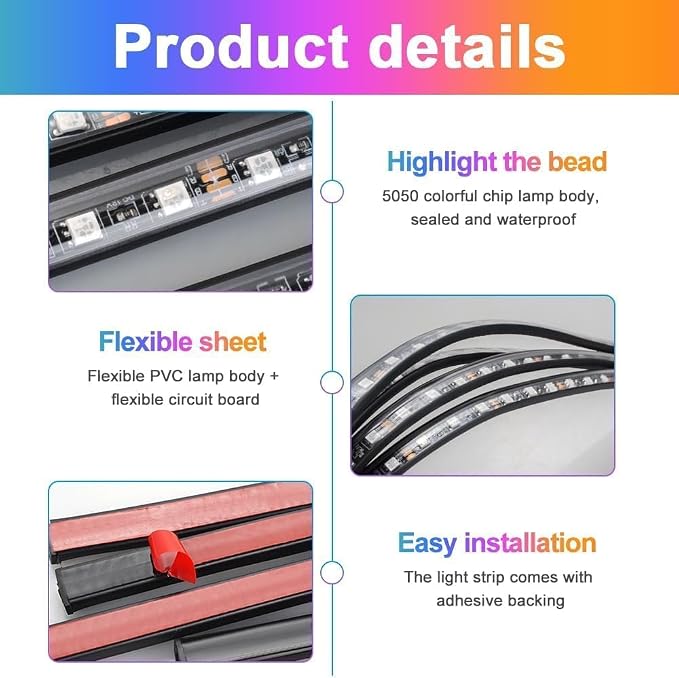 Underglow LED Lights for Cars, 4PCS Waterproof Car Underglow Kit with App & Remote Control, 16 Million DIY Colors Exterior Ambient Lighting Car with Music Mode, DC 12V - 47Inch x2 & 35Inch x2