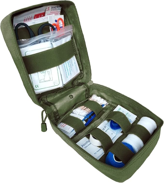 First Aid Kit EMT Medical IFAK Pouch Molle Tactical Med Emergency Bag Green | Molle Tactical Trauma Utility Emergency Kits for Camping Home Car Hiking Hunting