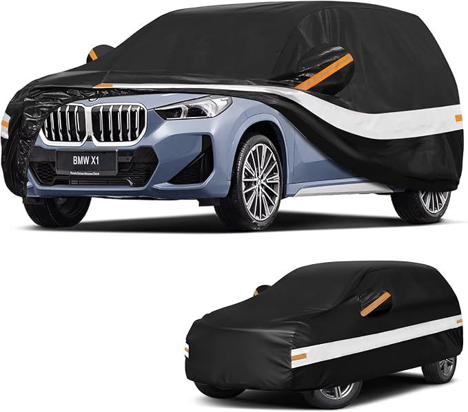 10 Layers SUV Car Cover Custom Fit for BMW X1 (2009-2026) E84, F48, F49, U11, Waterproof All Weather for Automobiles, Outdoor Full Cover Sun Dust Rain Protection with Cotton. Black