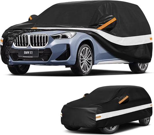 10 Layers SUV Car Cover Custom Fit for BMW X1 (2009-2026) E84, F48, F49, U11, Waterproof All Weather for Automobiles, Outdoor Full Cover Sun Dust Rain Protection with Cotton. Black