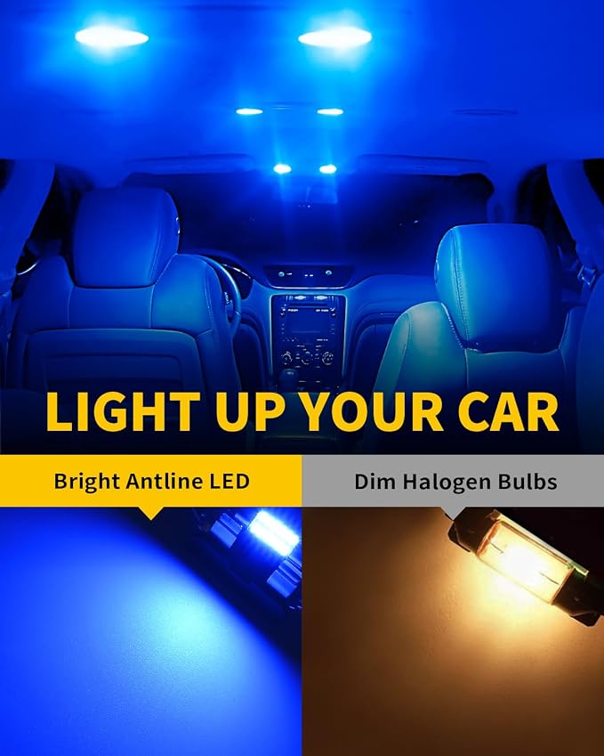 Antline 6614 6641 6612F 6615 F30-WHP TS-14V1CP 28MM 29MM 1.14”LED Bulb Blue, Super Bright Canbus Error Free 12 Volt Replacements for Interior Dome Map Vanity Mirror Sun Visor Lights (Pack of 10)