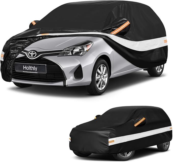 10 Layers Hatchback Car Cover Custom Fit for Toyota Yaris (2003-2026), Waterproof All Weather for Automobiles, Outdoor Full Cover Sun Dust Rain Protection with Cotton. Black