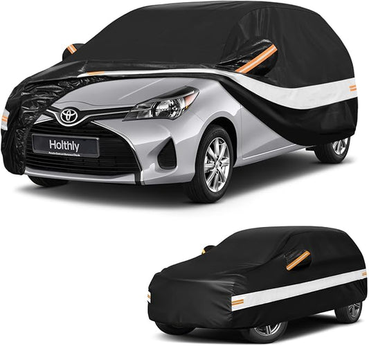 10 Layers Hatchback Car Cover Custom Fit for Toyota Yaris (2003-2026), Waterproof All Weather for Automobiles, Outdoor Full Cover Sun Dust Rain Protection with Cotton. Black