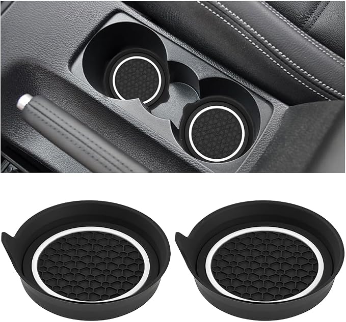 HZEL Car Cup Holder Coasters, 2PCS Non Slip Waterproof Vehicle Water Bottle Pads, Recessed Automotive Drink Mat Decoration Accessories, Universal Fit (White/Black)