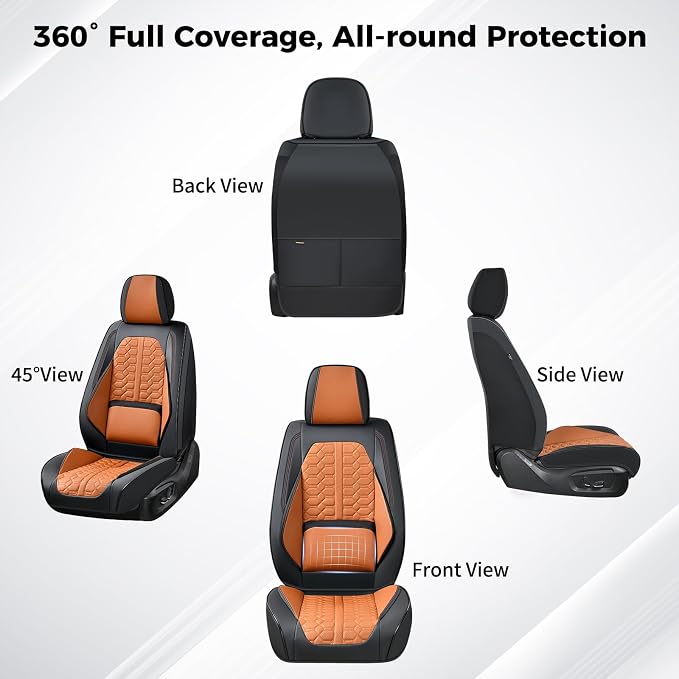 Huidasource Front Car Seat Covers, Full Coverage Luxury Nappa Leather Automotive Seat Covers Front Seat with Lumbar Support Fit for Most Cars SUV Trucks, Black & Brown