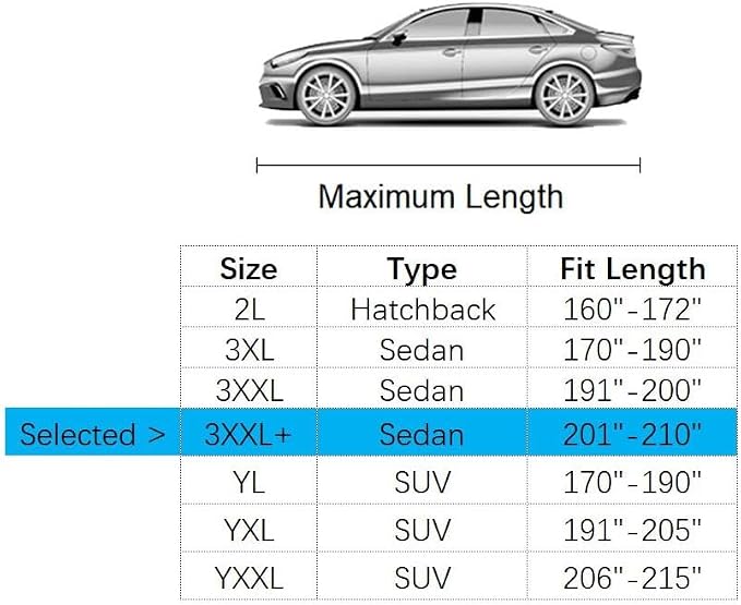 Car Cover Fit for 201-210 inches Length Sedan Waterproof All Weather Outdoor Full Cover Rain Sun UV Protection Driver Side Door Zipper Dirtproof, Scratch Resistant, Breathable, Dustproof