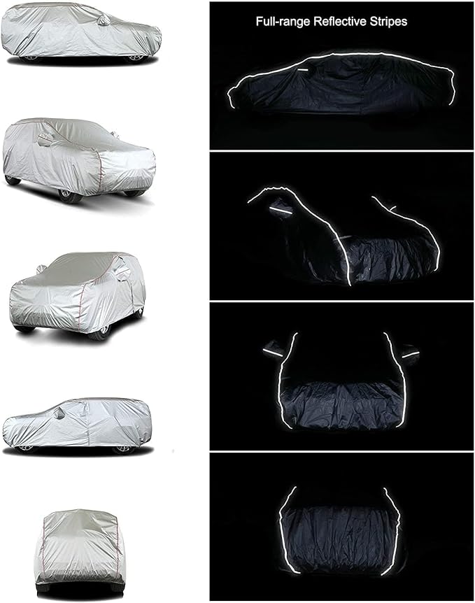 Tecoom Hard Shell Zipper Design Waterproof UV-Proof Windproof Car Cover for All Weather Indoor Outdoor Fit 206-215 Inches Full-Size SUV/Van
