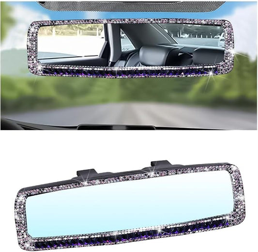 Osilly Bling Car Rearview Mirror, Decorations Rear View Mirror with Crystal Rhinestones & Diamonds, Car Interior Trim Accessories, Clip-on & HD Glass, Sparkly Gift (Purple)