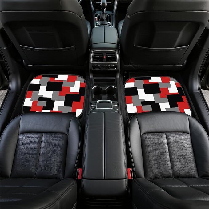 Red Black Car Floor Mats Set of 4 Geometric Abstract Retro Pixel Automotive Foot Mats Rugs Carpet for Car Non-Slip Auto Car Accessories Universal Fit Car Accessories for Truck