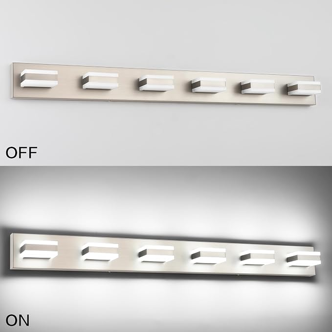 SOLFART LED Modern Bathroom Vanity Lights Over Mirror Fixture Brushed Nickel Vanity Light 6 Light LED Nickel Wall Light ETL Listed