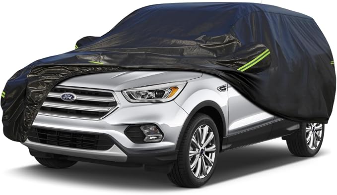 KouKou Waterproof SUV Car Cover Suitable for Ford Escape from 2000 to 2025, 7 Layers Windproof All Weather Waterproof Outdoor Cover Sun Rain UV Dust Snow Protection. Black