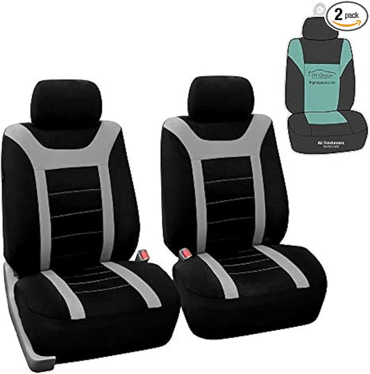 FH Group Car Seat Covers Sports Fabric Pair Set Airbag Compatible Easy Installation Universal Fit for Cars Trucks and SUVs (Gray/Black) FB070102