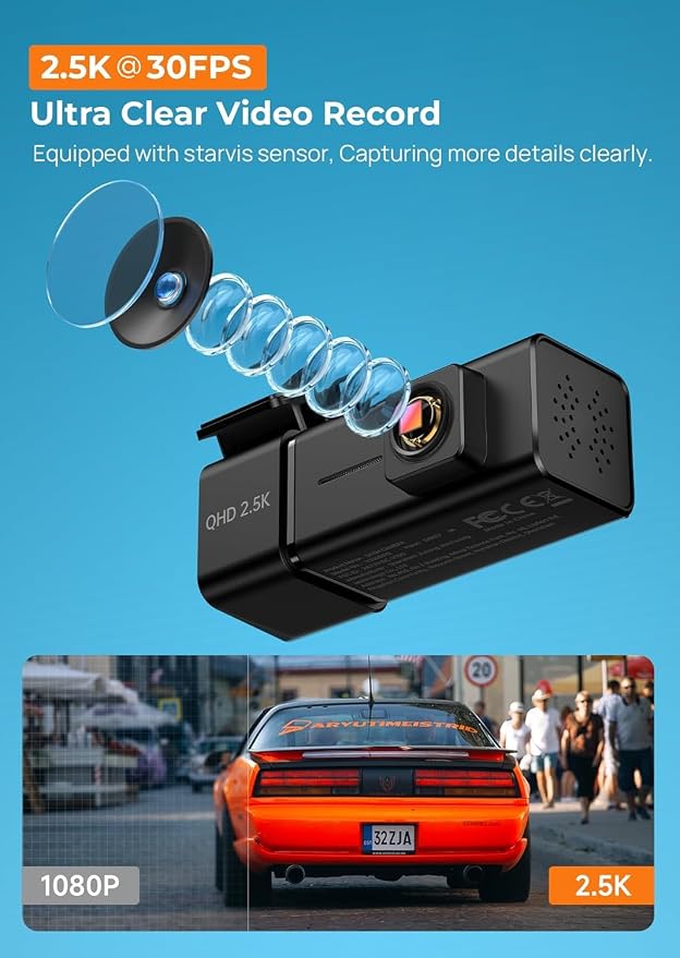 Dash Cam 2.5K Front Dash Camera for Cars with App, WiFi Mini Dashcam Built-in IPS Screen, Night Vision, G-Sensor, Smart Voice, Loop Recording, 24H Parking Mode, 32G SD Card Included, Support 256GB Max
