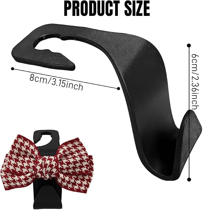 2PCS Car Seat Headrest Hooks, Car Purse Hook, Cute Bow Knot Vehicle Seatback Hanging Storage Organizer, Auto Seatback Decor Organizer Hanger for SUV Truck (Small Houndstooth/Red)