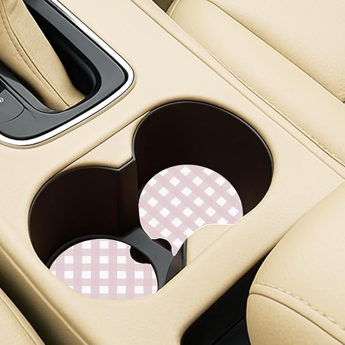 Ceramic Car Coasters – Absorbent Car Cup Holder Coaster Set for Women, Cute Aesthetic Car Accessories for Girls, 2 Pack (Pink Sand)
