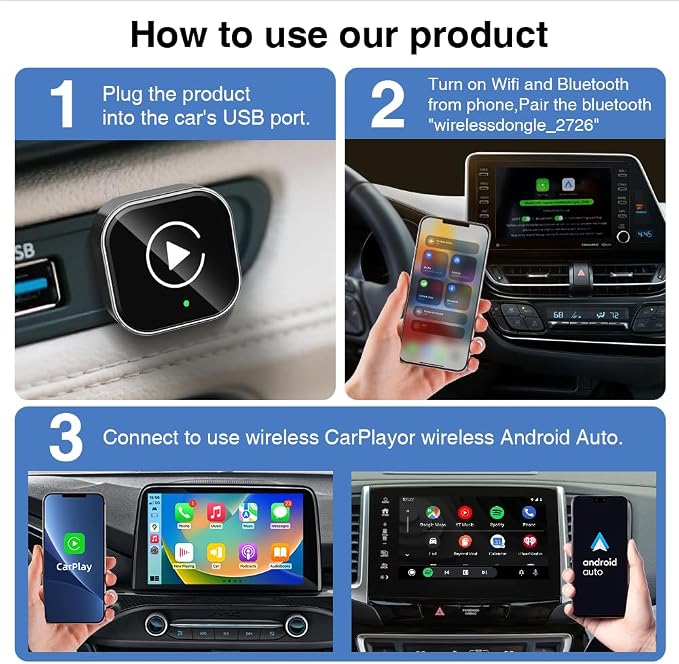 Wireless CarPlay Adapter, Wired to Wireless for CarPlay, Mini USB Design Car Play Adapter, Plug and Play, Stable Connection (Black)