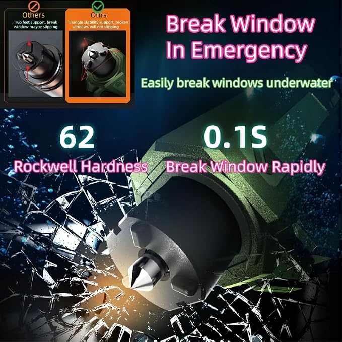 Window Breaker and Seatbelt Cutter Keychain,2 in 1 Car Safety Hammer Glass Break Under Water,Emergency Window Punch Escape Tool for Vehicle (2, greenred)