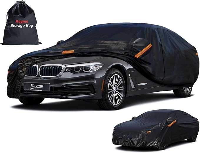 Kayme 10 Layers Car Cover for Automobiles Waterproof All Weather [See Vehicle Size Chart for Accurate Fit] Heavy Duty Full Exterior Cover Outdoor Sun Rain Snow UV Protection. Size A6 (See Size Chart)
