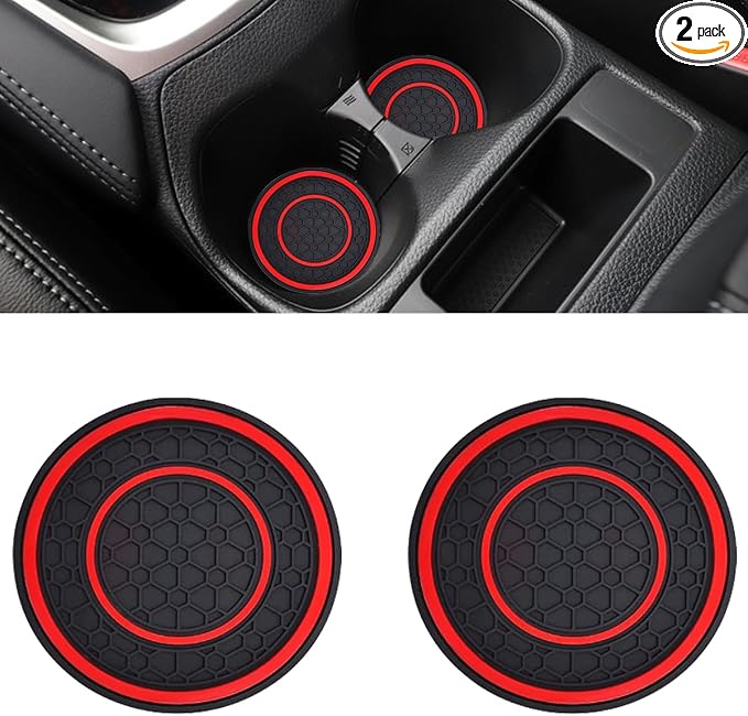 2PCS Car Cup Holder Coasters, 2.75 Inch Auto Non-Slip Anti Dust Cup Mats, Console Cup Holder Insert Coaster Auto Insulated Mats, Universal Interior Accessories for Most Cars (Red)