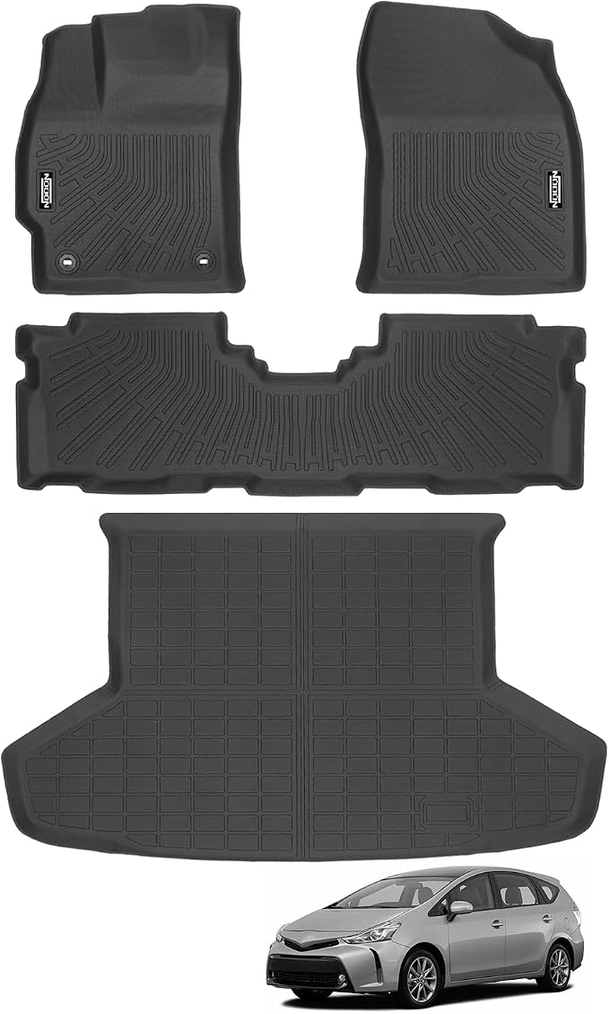 Custom Fit Floor Mats for Toyota Prius V 2012-2017 | All Weather TPE Floor Liners with Trunk Mat | Odorless Interior Accessories