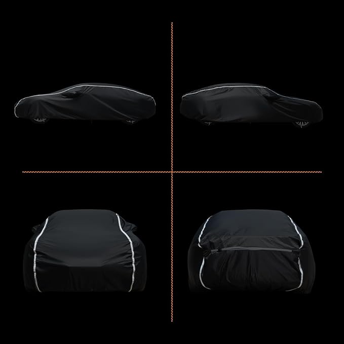 Car Cover Waterproof All Weather, Coverado Outdoor Full Exterior Covers Soft Cotton Backing Rain Uv Hail Protector Car Cover with Invisible Mirror Pocket Universal Fit for Mercedes etc (183"-193")