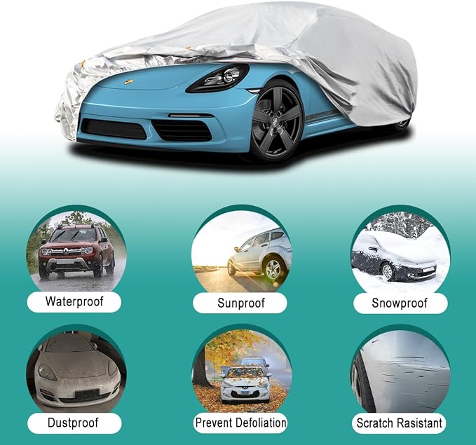 GUNHYI 6 Layers Car Cover Custom Fit Mazda MX-5/Miata, BMW Z3, Chrysler Crossfire, Honda S2000, Waterproof All Weather, Full Exterior Covers Sun Rain UV Protection, Length Up to 163 Inch.
