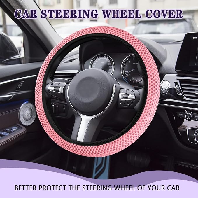 Elastic Stretch Steering Wheel Cover, Steering Wheel Cover, 15" Breathable Auto Steering Wheel Protector, Universal Car Accessories Comfortable Non-Slip Vehicle Steering Wheel Covers for Women Men