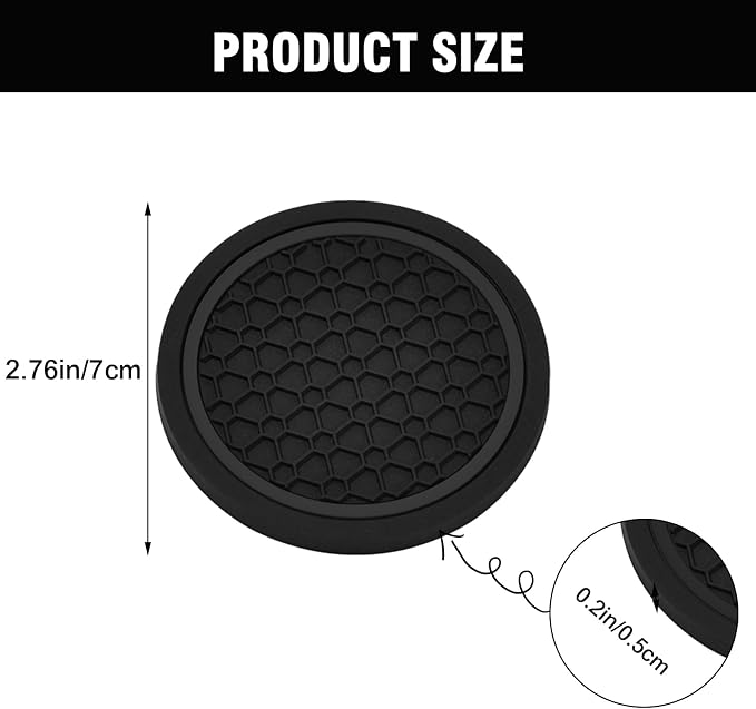 4PCS Car Cup Holder Coasters, 2.75 Inch Non-Slip Insert Water Bottle Holder Pads, Dustproof Automotive Interior Accessories Mat, Universal for Vehicles, Trucks, RVs and More (Black)