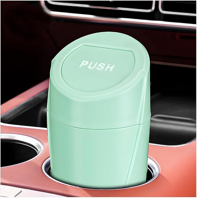 Wevdn Car Trash Can Bin with Lid, Mini Leakproof Vehicle Side Door Cup Holder Trash Can with Lid, Multipurpose Organizer Portable Garbage Bin for Cup Holder Car Home Office (Light Green)