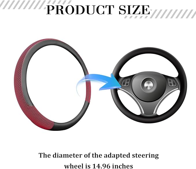 Car Steering Wheel Cover, 14.5-15" Microfiber Leather Ice Silk Breathable Non-Slip Steering Wheel Protector, Cool Auto Interior Decor Accessories, Universal for Truck SUV Van (Red)