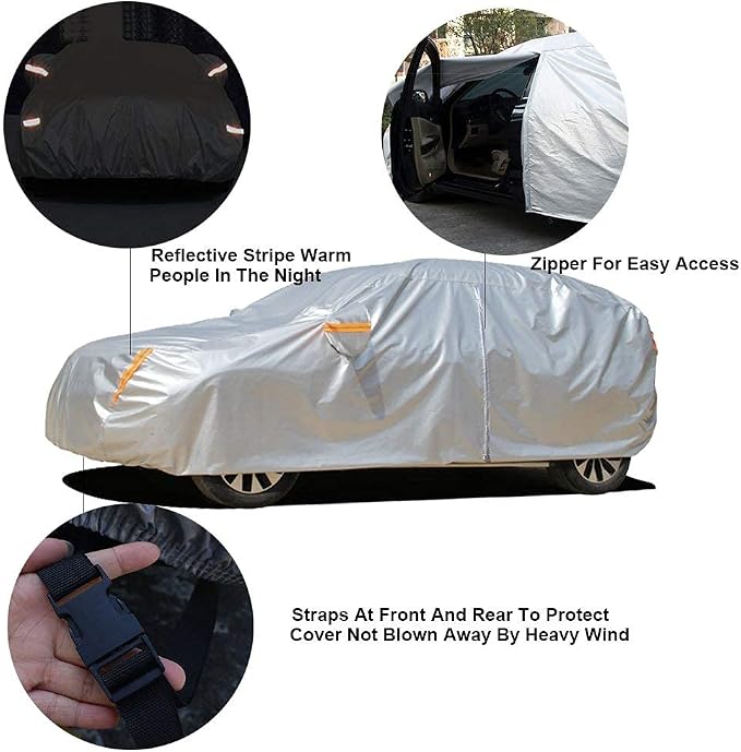 kayme 6 Layers Car Cover Waterproof All Weather for Automobiles and car Cover Windproof Straps