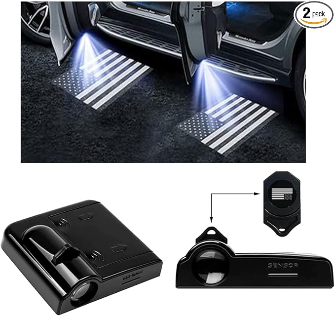 2PCS Car Door Lights Logo Projector, Wireless Car Door Logo Light, LED Welcome Courtesy Light Ghost Shadow Projector Lamp, Holeless Magnet Sensor Light Accessories